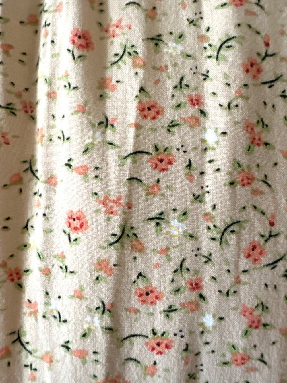 Cottage Ditsy Floral Maxi Dress Large Beige Ruffle Sleeve Side Ties Boho Prairie - Picture 10 of 10